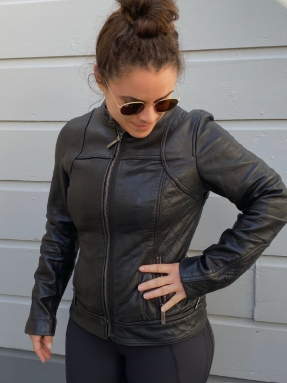 VTG Michael Kors Black Quilted Genuine Leather Moto Jacket